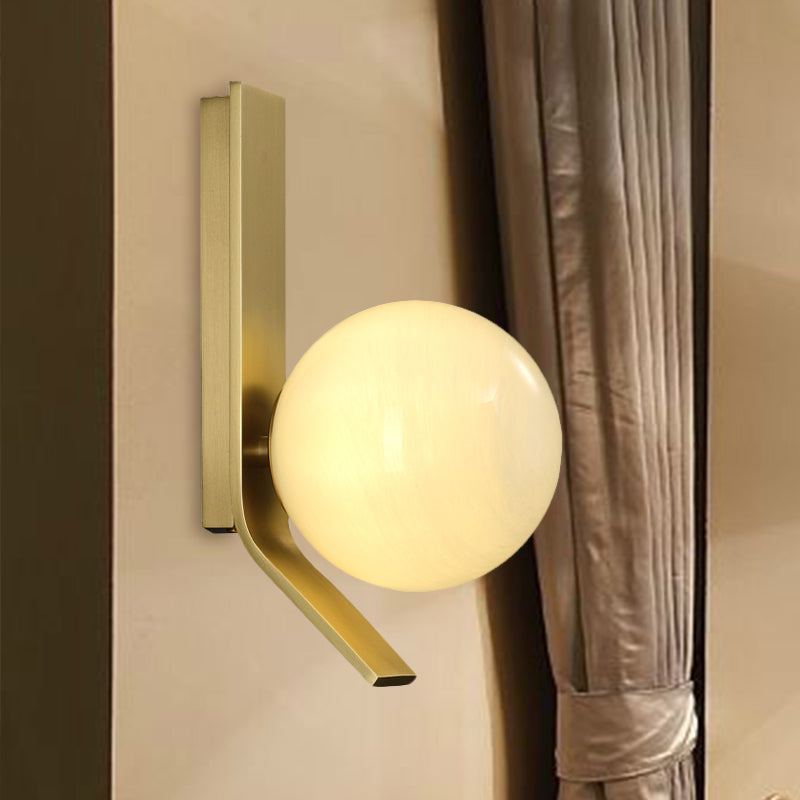 Ball Frosted Glass Sconce Fixture Luxury 1 Bulb Brass Wall Mounted Lighting with Curved Metal Backplate