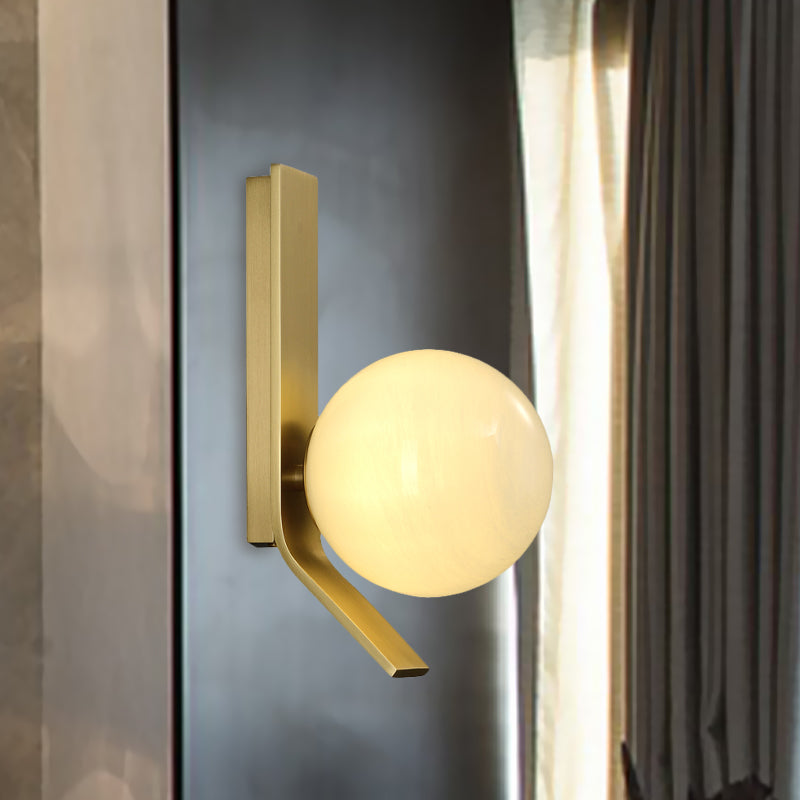 Ball Frosted Glass Sconce Fixture Luxury 1 Bulb Brass Wall Mounted Lighting with Curved Metal Backplate
