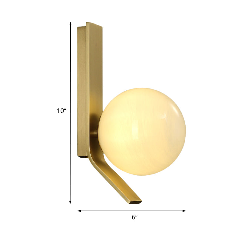 Ball Frosted Glass Sconce Fixture Luxury 1 Bulb Brass Wall Mounted Lighting with Curved Metal Backplate
