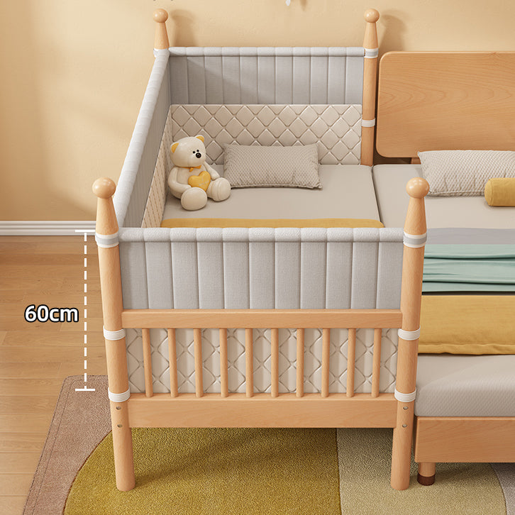 Solid Wood Baby Crib Washed Natural Crib with Guardrail and Mattress