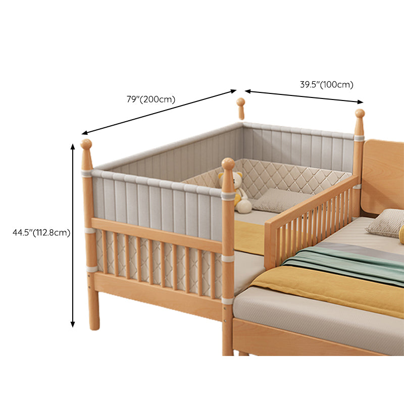 Solid Wood Baby Crib Washed Natural Crib with Guardrail and Mattress