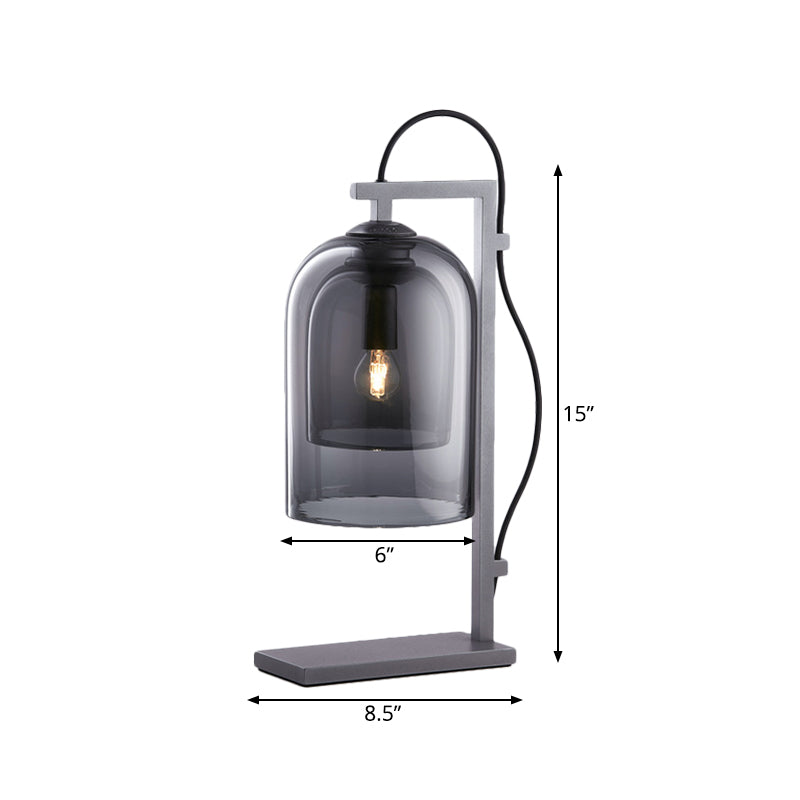 Double Bell Table Lighting Minimalist Smoke Gray Glass Bedroom 1 Head Plug In Desk Lamp