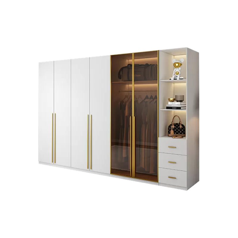 Modern White Wood Frame Wardrobe Armoire Freestanding Wardrobe with Soft Close Drawers