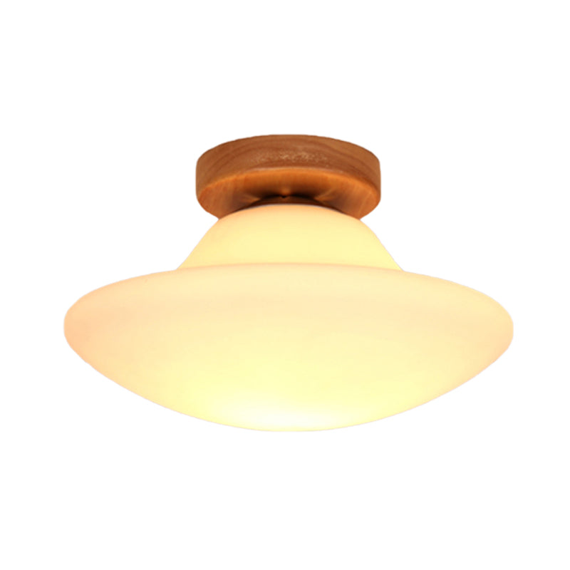 Modern Mushroom Flush Mount Lighting Milk White Glass 1 Head Corridor Flushmount in Gold