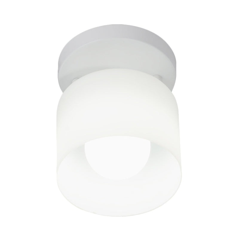 Cylinder Bedroom Flush Ceiling Lighting White Glass 1 Bulb Simple Flush Mounted Lamp