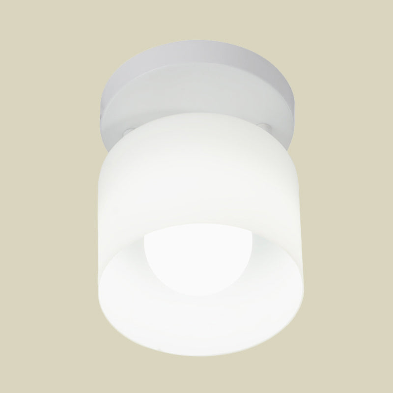 Cylinder Bedroom Flush Ceiling Lighting White Glass 1 Bulb Simple Flush Mounted Lamp