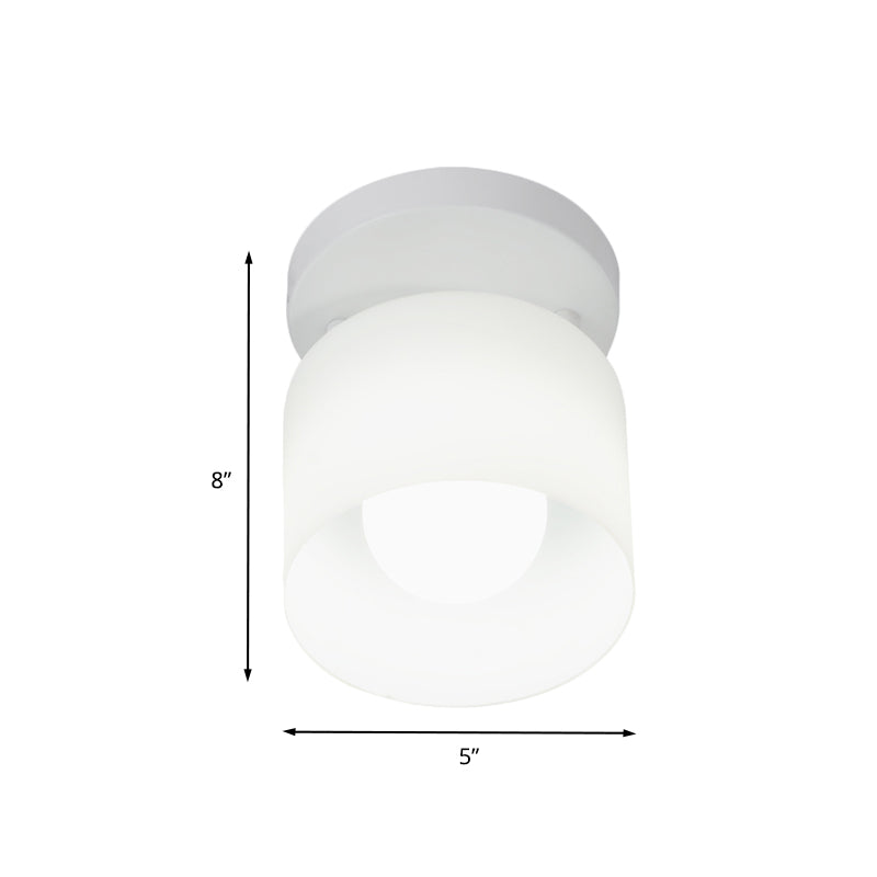Cylinder Bedroom Flush Ceiling Lighting White Glass 1 Bulb Simple Flush Mounted Lamp