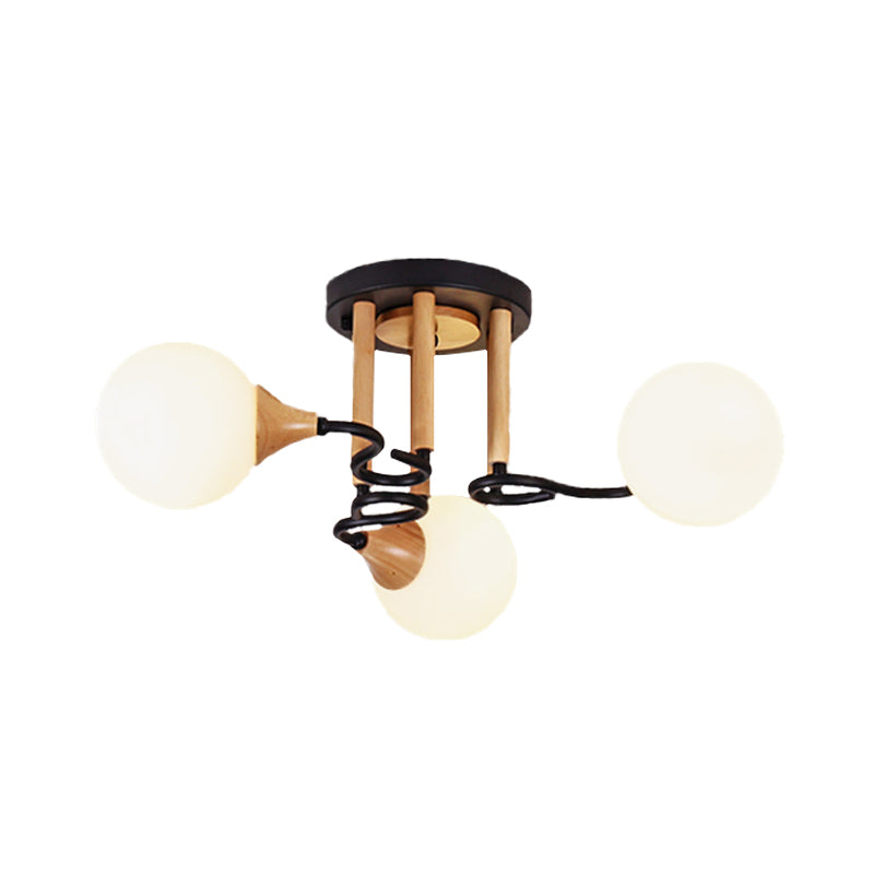 Lámpara de techo empotrada de vidrio opalino, modernismo, lámpara de techo empotrada de vidrio opalino de 3/6 luces, esfera negra y madera