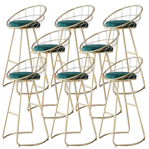 Round Upholstered Dining Stool Low Back Bar Stool with Gold Metal Base