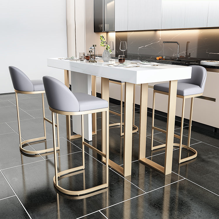 Glam Faux Leather Bar Stools Armless Dining Stools with Metal Base