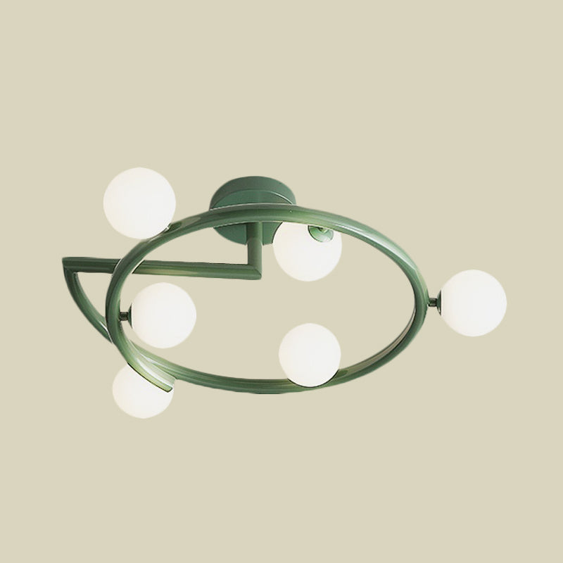 Metal Halo Ring Semi Flush Lighting Minimalism 5 Lights LED Flush Mounted Lamp in Green for Bedroom