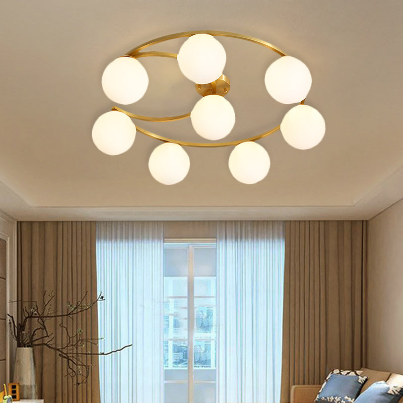 Gold Ball Semi Flushmount Modernist 3/6/8-Light Cream Glass LED Flush Mounted Lamp with Moon Design