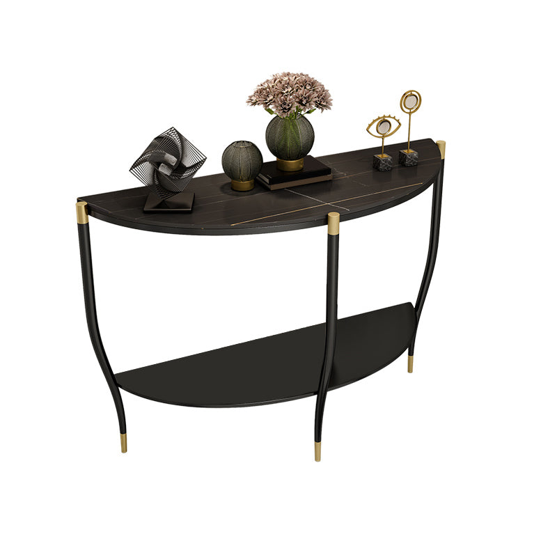 Glam Half Moon Accent Table Iron Sofa Console Table for Hall