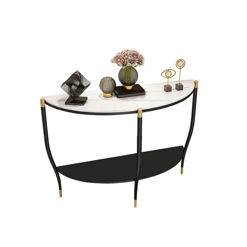 Glam Half Moon Accent Table Iron Sofa Console Table for Hall