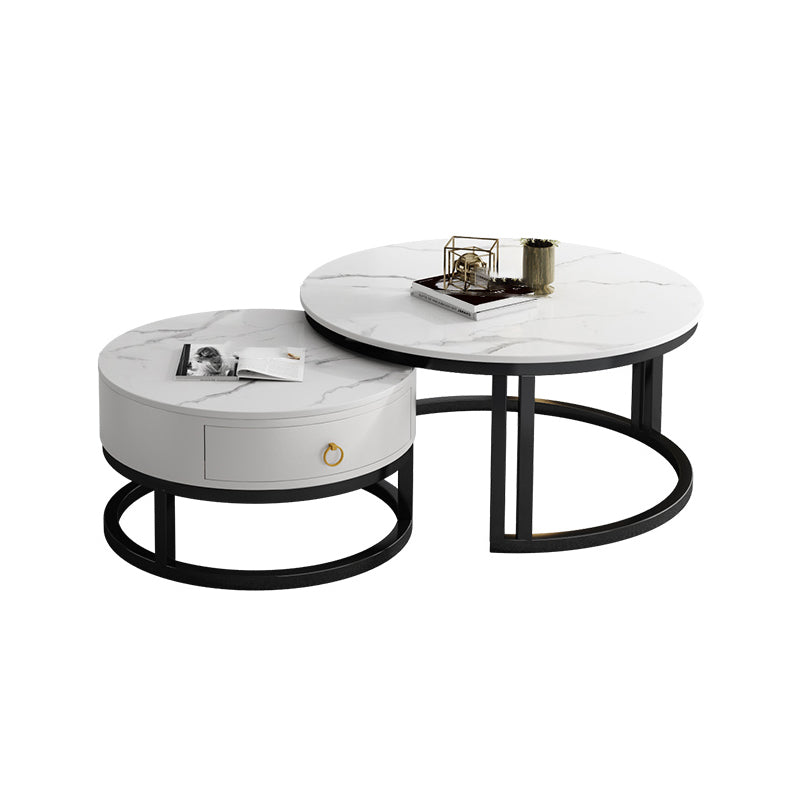 Oval White Coffee Table 2 Legs Slate Coffee Table with Metal Legs