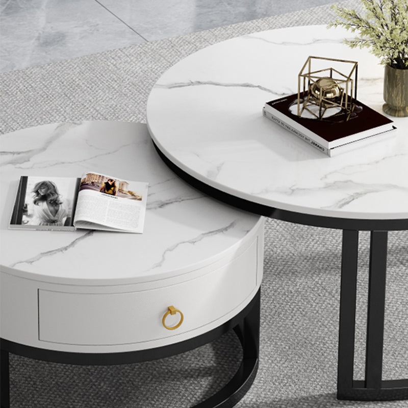 Oval White Coffee Table 2 Legs Slate Coffee Table with Metal Legs