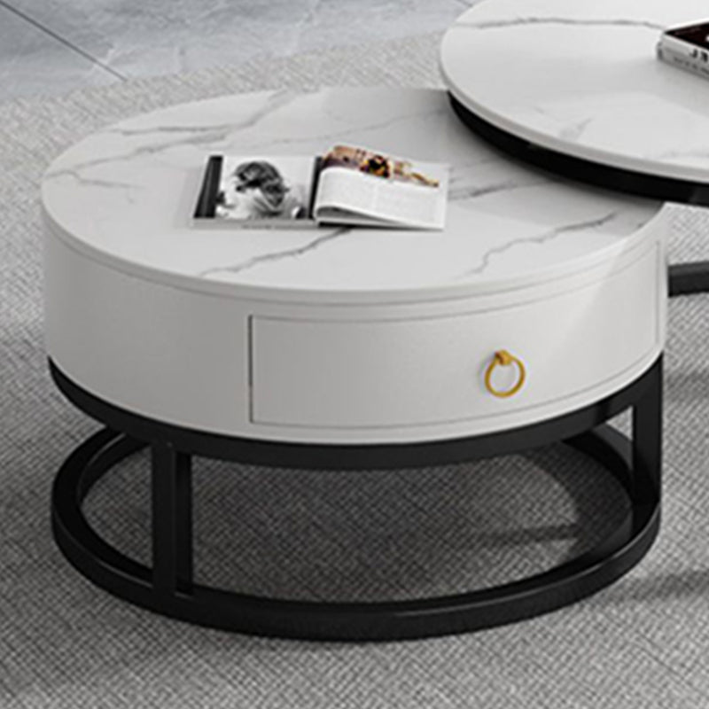Oval White Coffee Table 2 Legs Slate Coffee Table with Metal Legs