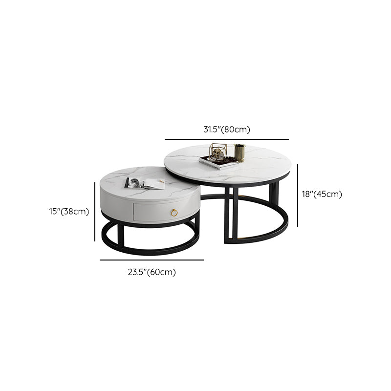Oval White Coffee Table 2 Legs Slate Coffee Table with Metal Legs