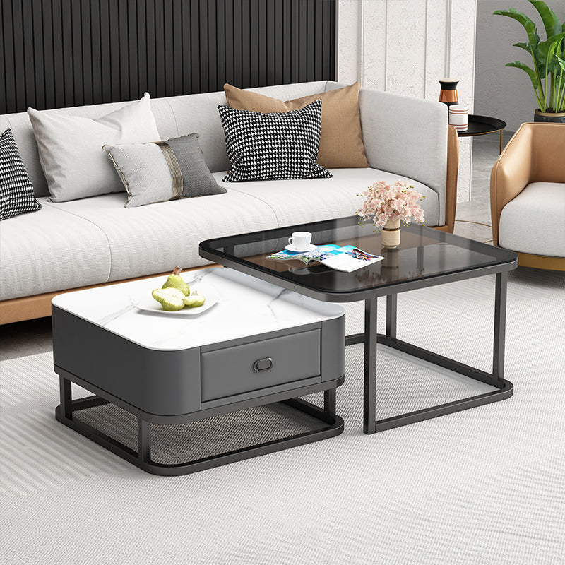 Square Coffee Table Frame Glass Top Coffee Table with Metal Legs