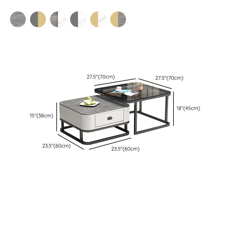 Square Coffee Table Frame Glass Top Coffee Table with Metal Legs