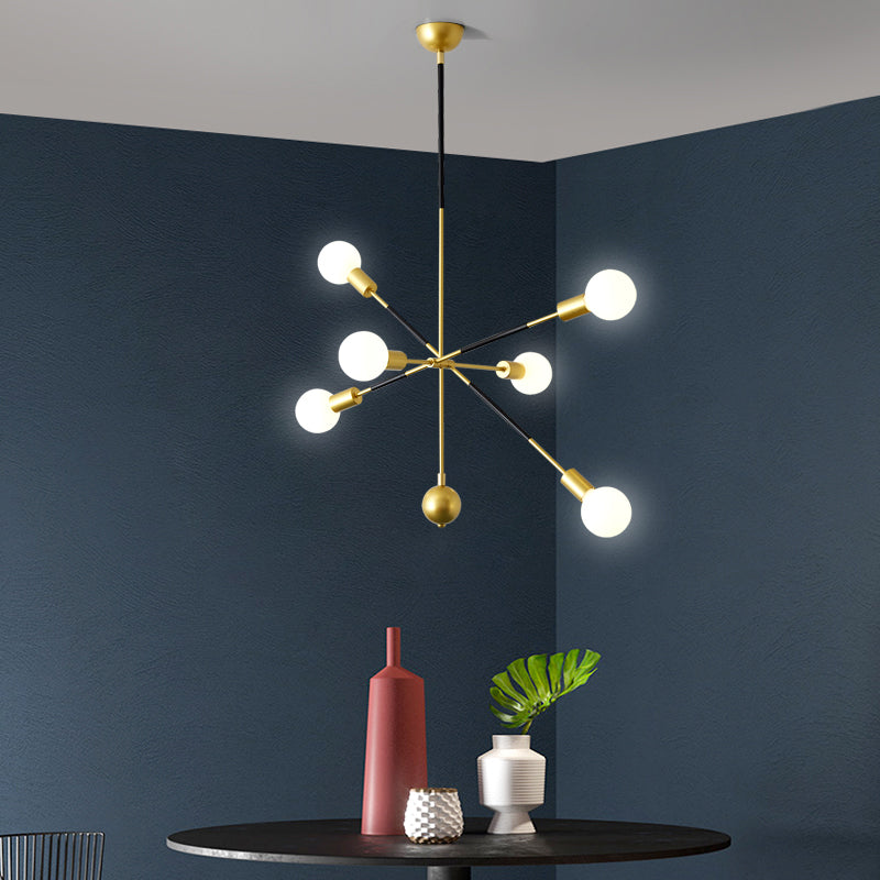 Linear hängende Kronleuchter moderne Metall 6 Lichter Wohnzimmer Sputnik Anhängerlampe in Schwarz und Gold
