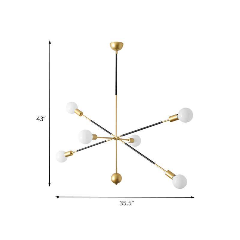 Linear hängende Kronleuchter moderne Metall 6 Lichter Wohnzimmer Sputnik Anhängerlampe in Schwarz und Gold