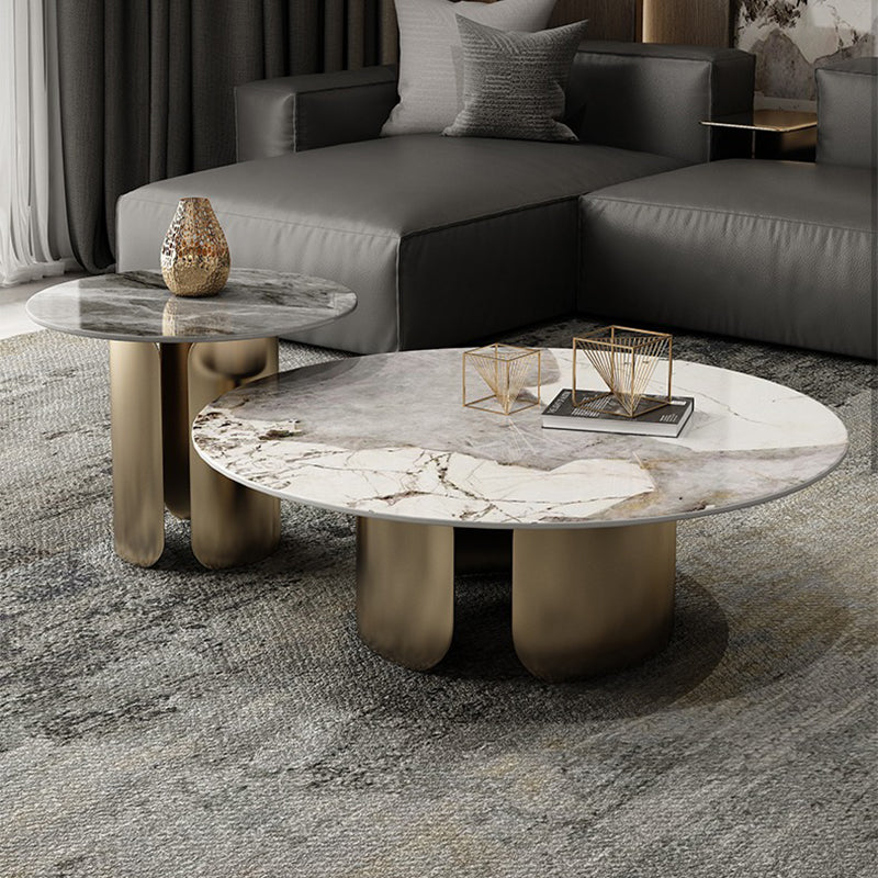 Round Coffee Table 3 Legs Slate Coffee Table Set with Metal Legs