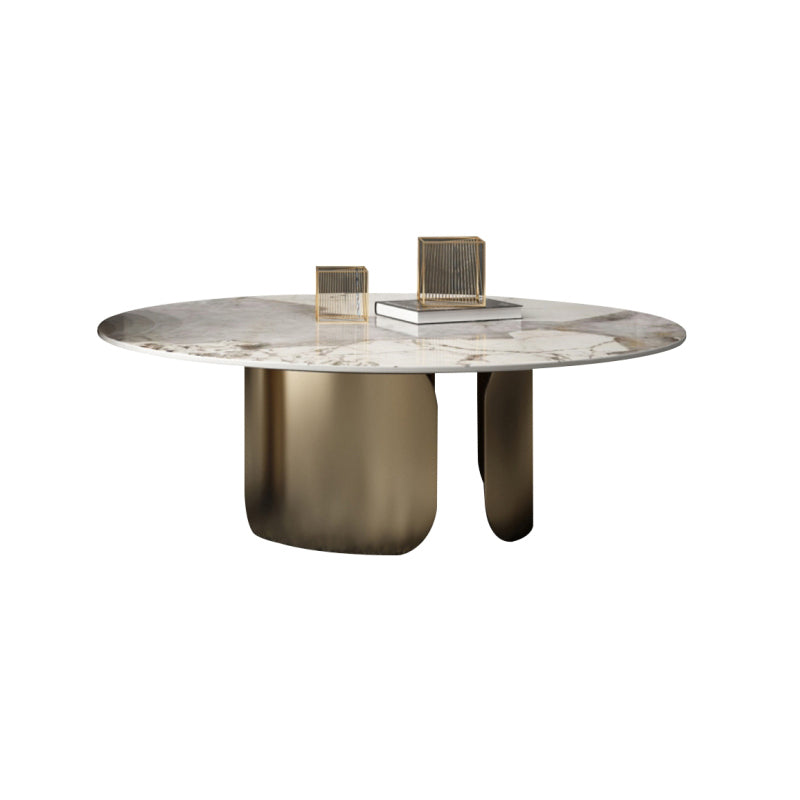 Round Coffee Table 3 Legs Slate Coffee Table Set with Metal Legs