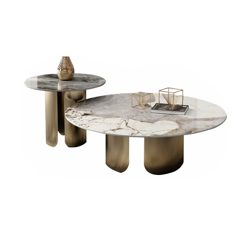 Round Coffee Table 3 Legs Slate Coffee Table Set with Metal Legs