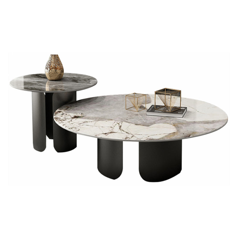 Round Coffee Table 3 Legs Slate Coffee Table Set with Metal Legs