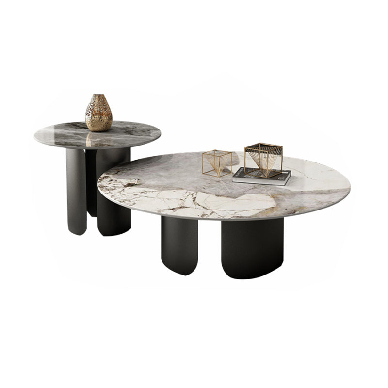 Round Coffee Table 3 Legs Slate Coffee Table Set with Metal Legs