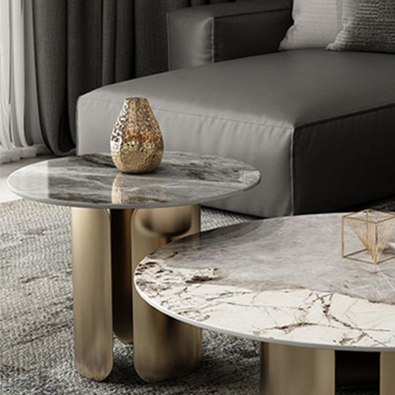 Round Coffee Table 3 Legs Slate Coffee Table Set with Metal Legs