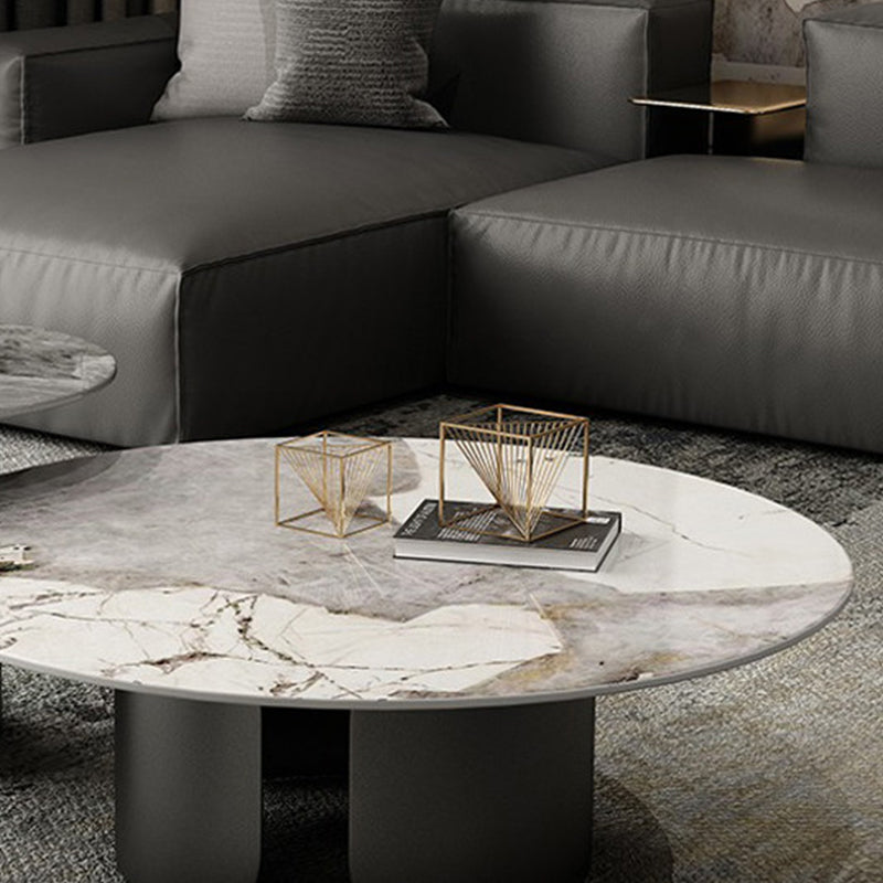 Round Coffee Table 3 Legs Slate Coffee Table Set with Metal Legs