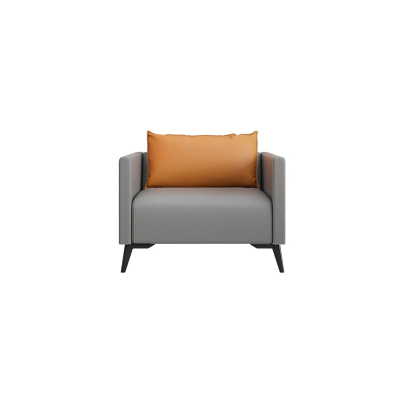 Leather Grey Sofa Stationary Square Arm Seating for Living Room