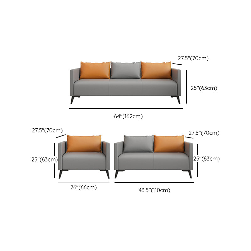 Leather Grey Sofa Stationary Square Arm Seating for Living Room