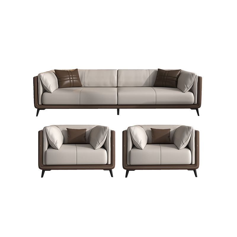Genuine Leather Sofa Stationary Square Arm Seating for Living Room
