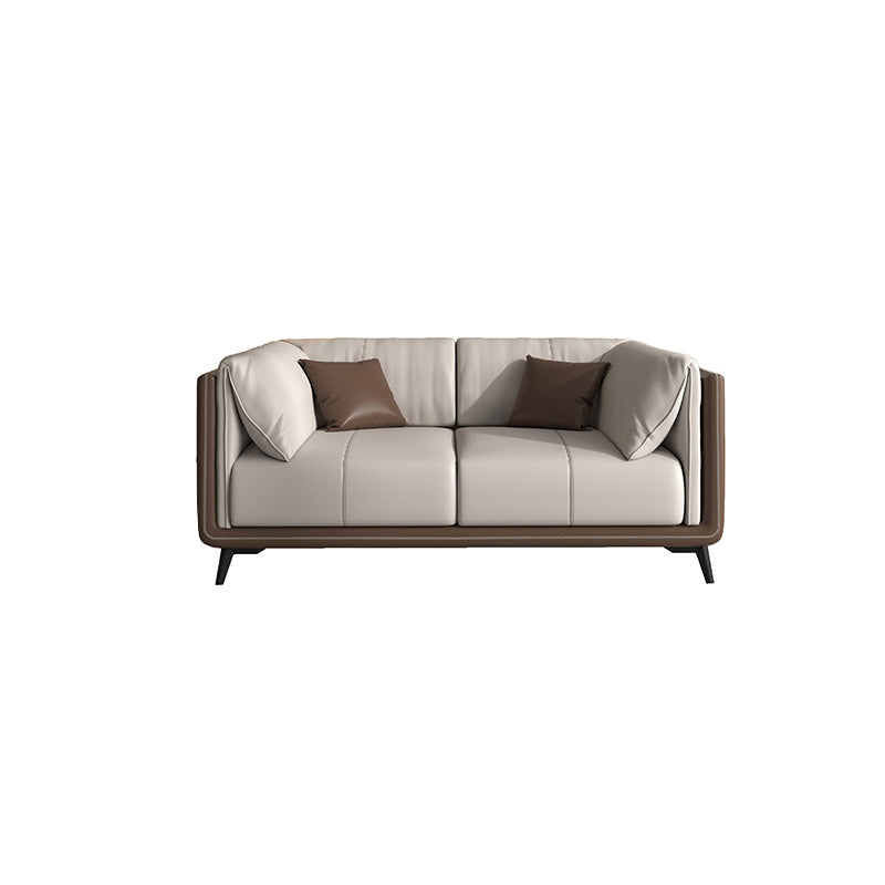 Genuine Leather Sofa Stationary Square Arm Seating for Living Room