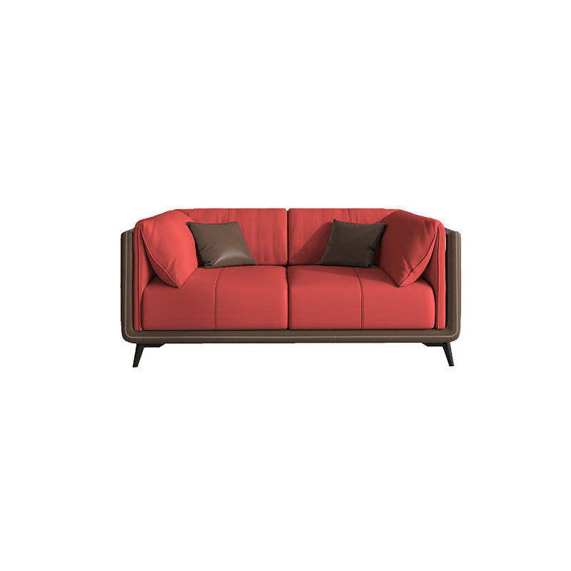 Genuine Leather Sofa Stationary Square Arm Seating for Living Room