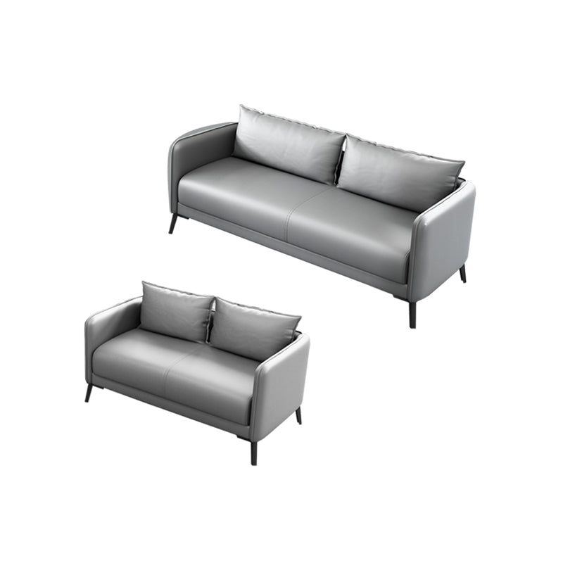 Leather Pillow Back Sofa Stationary Square Arm Seating for Living Room