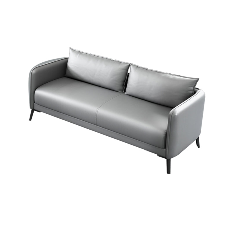 Leather Pillow Back Sofa Stationary Square Arm Seating for Living Room