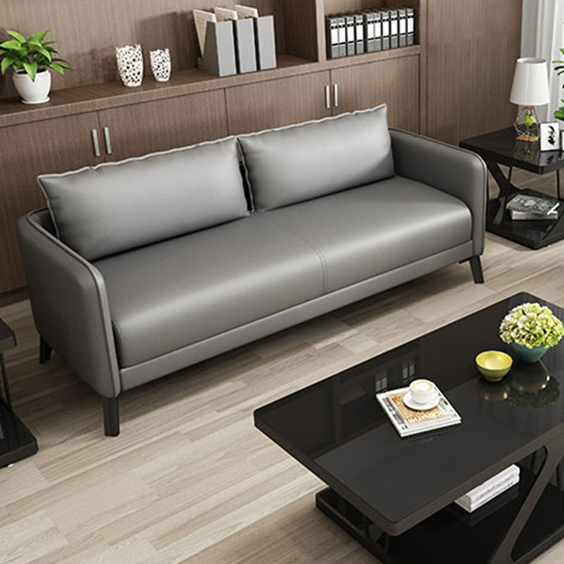 Leather Pillow Back Sofa Stationary Square Arm Seating for Living Room