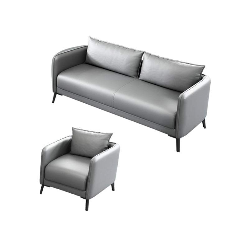 Leather Pillow Back Sofa Stationary Square Arm Seating for Living Room