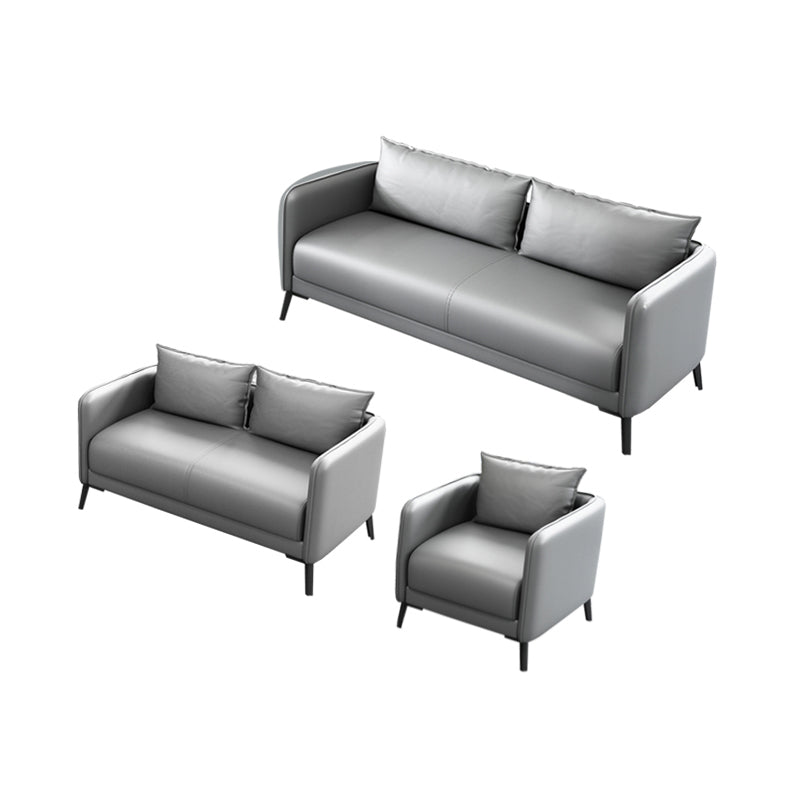 Leather Pillow Back Sofa Stationary Square Arm Seating for Living Room