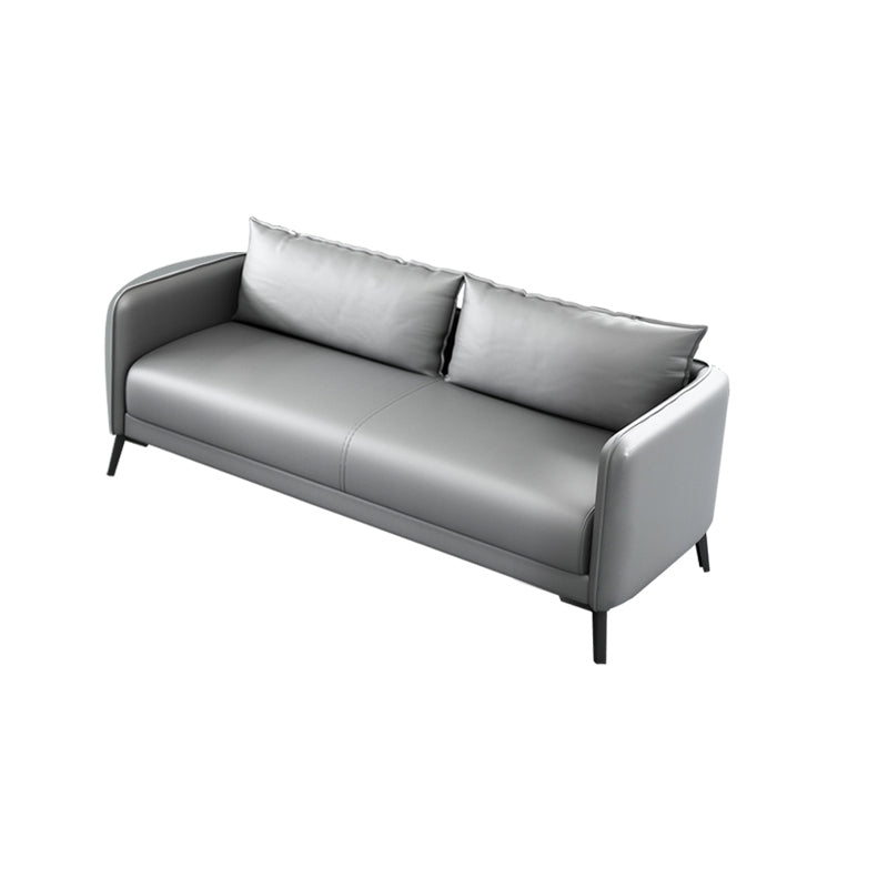 Leather Pillow Back Sofa Stationary Square Arm Seating for Living Room