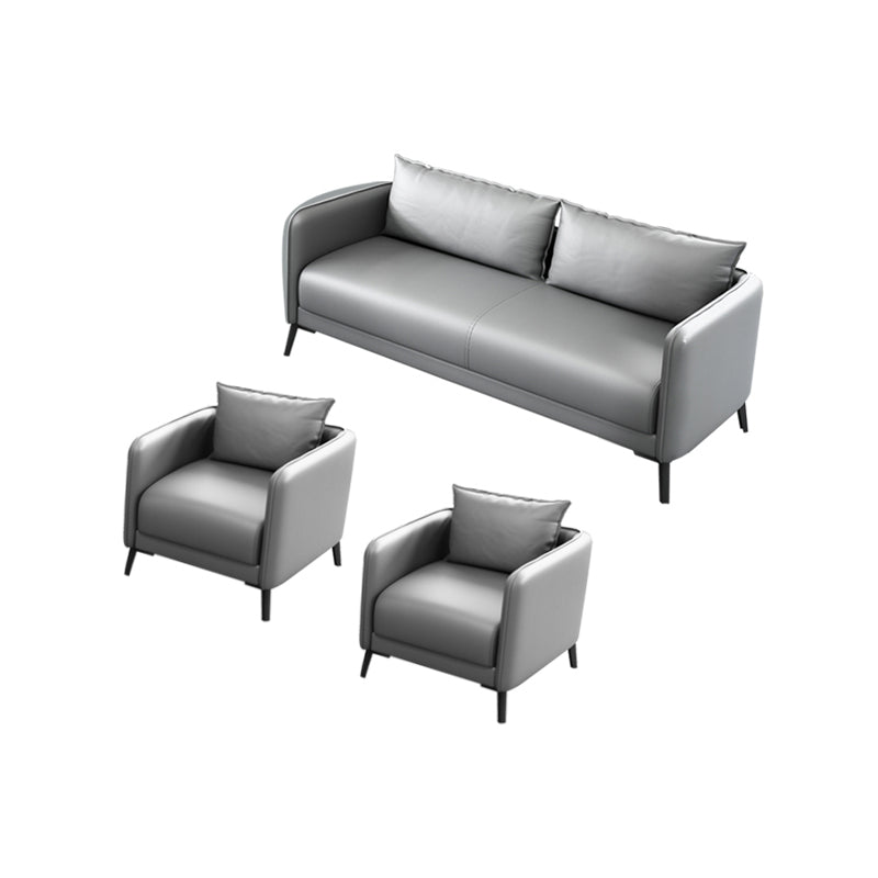 Leather Pillow Back Sofa Stationary Square Arm Seating for Living Room