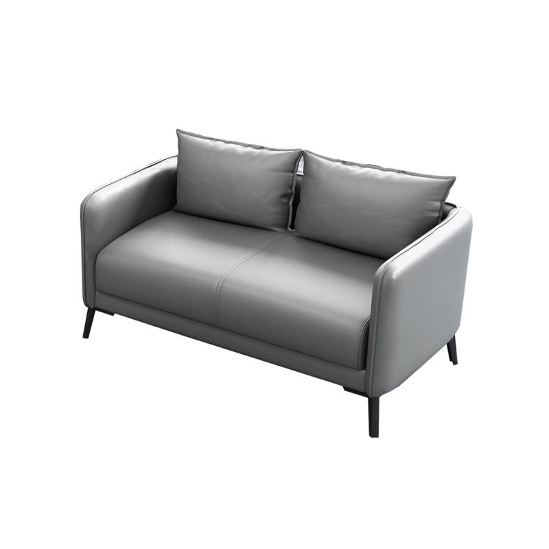 Leather Pillow Back Sofa Stationary Square Arm Seating for Living Room