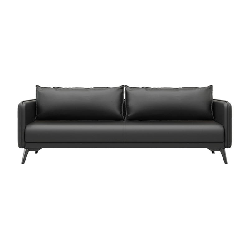 Leather Pillow Back Sofa Stationary Square Arm Seating for Living Room