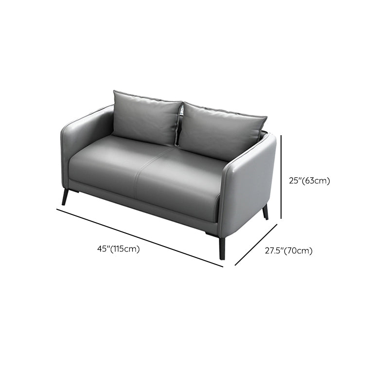 Leather Pillow Back Sofa Stationary Square Arm Seating for Living Room