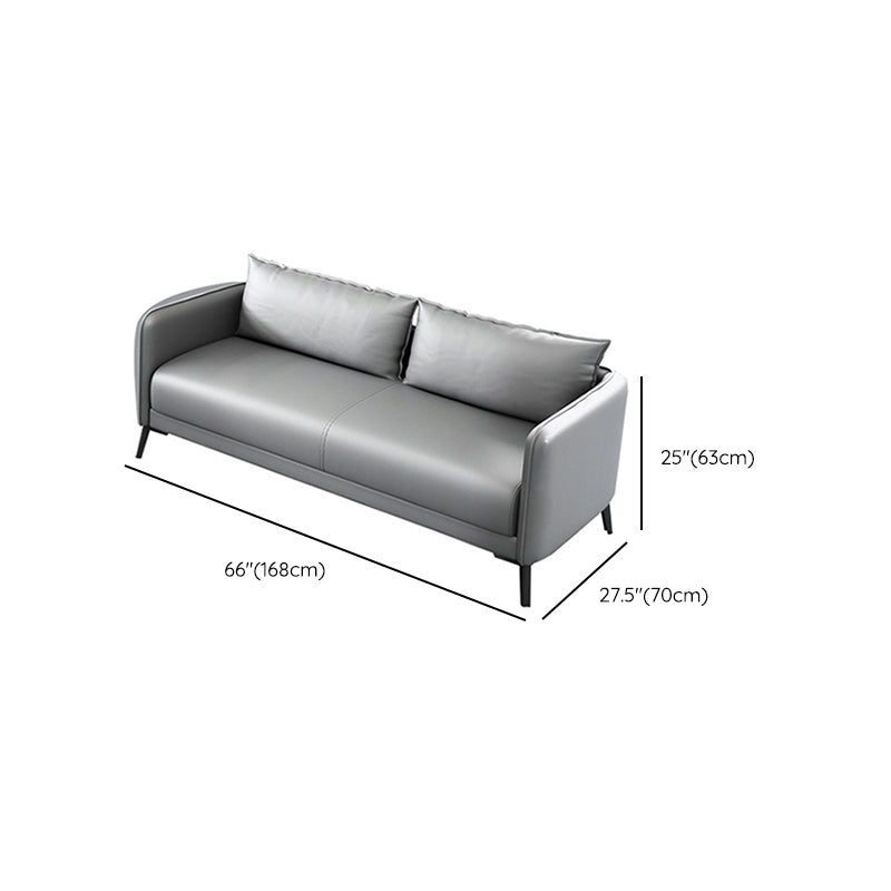 Leather Pillow Back Sofa Stationary Square Arm Seating for Living Room