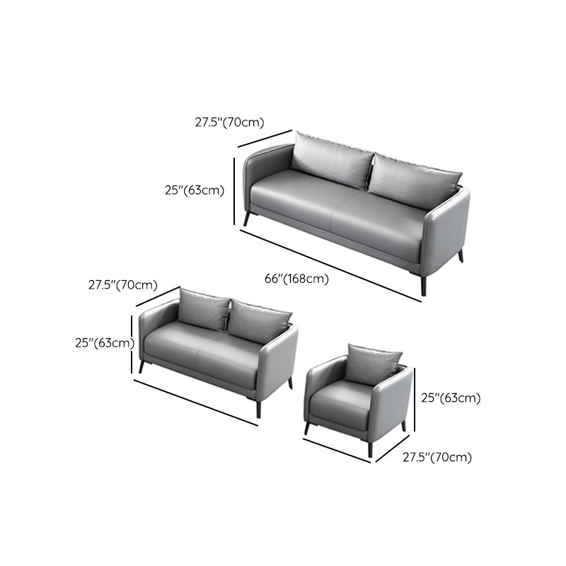 Leather Pillow Back Sofa Stationary Square Arm Seating for Living Room